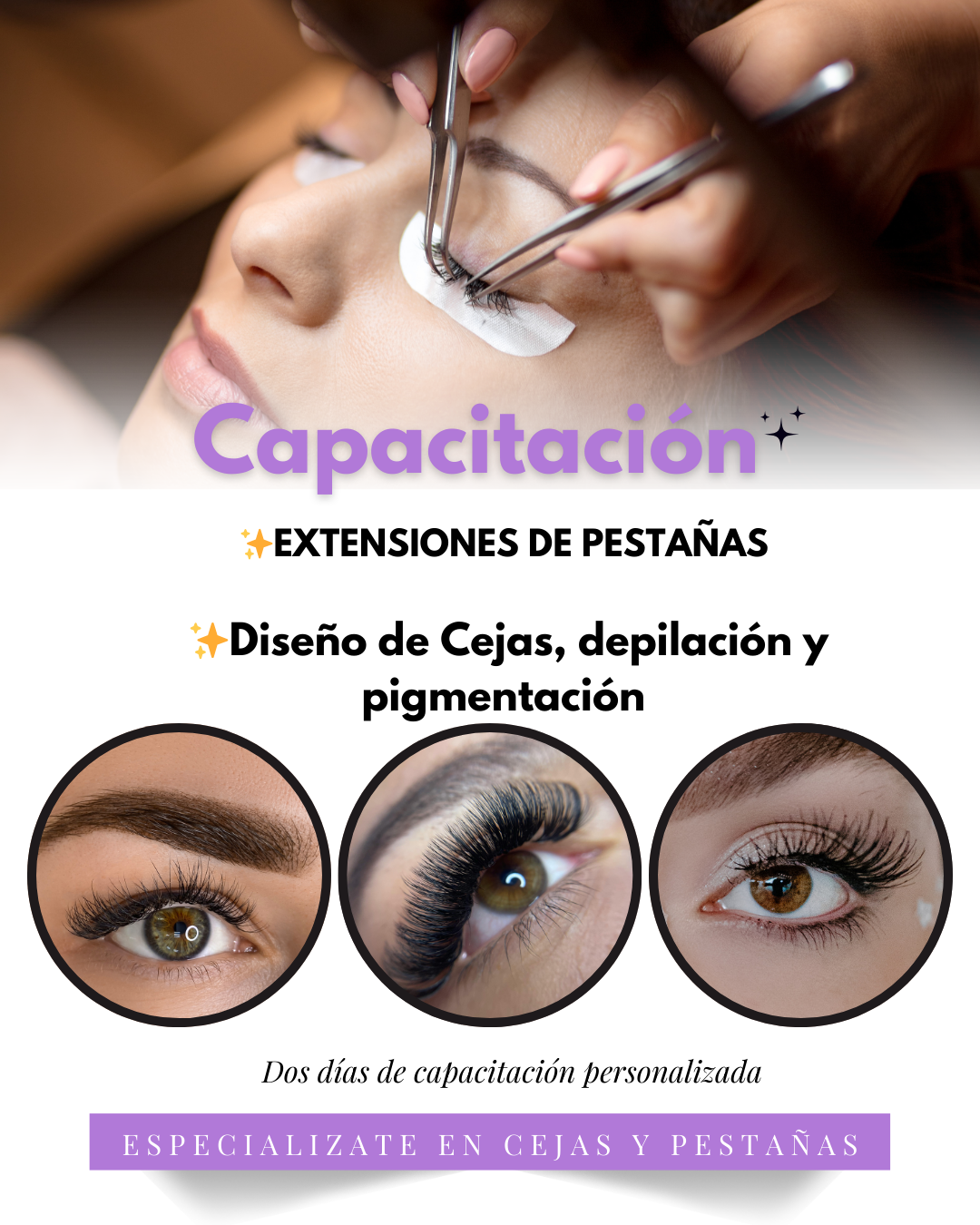 Curso Personalizado de Extensiones de Pestañas, Laminado de Cejas y Lifting de Pestañas (Presencial de 4 días)